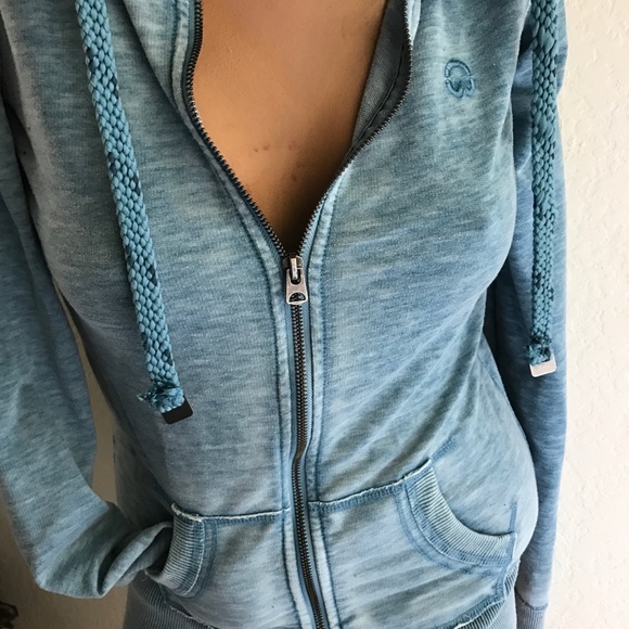 WAREHOUSE ONE Denim Blue HOODIE JACKET Size XS - Picture 3 of 4